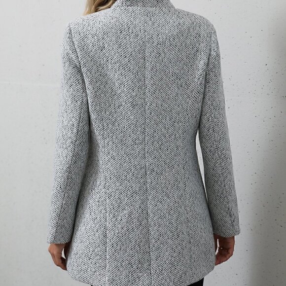 Grey Womens Plaid Pattern Flap Pocket Drop Shoulder Belted Tweed Overcoat - Picture 2 of 5